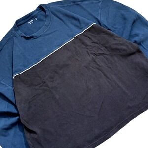 Hollister Mens XXL Blue Grey Colorblock Ribbed Long Sleeve Cotton T-Shirt